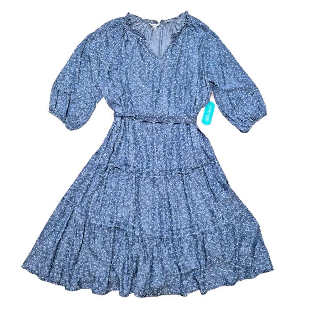 Pioneer Woman Ruffle Neck Midi Dress Women's Size 2X, 3X Tiered Puff Sleeves